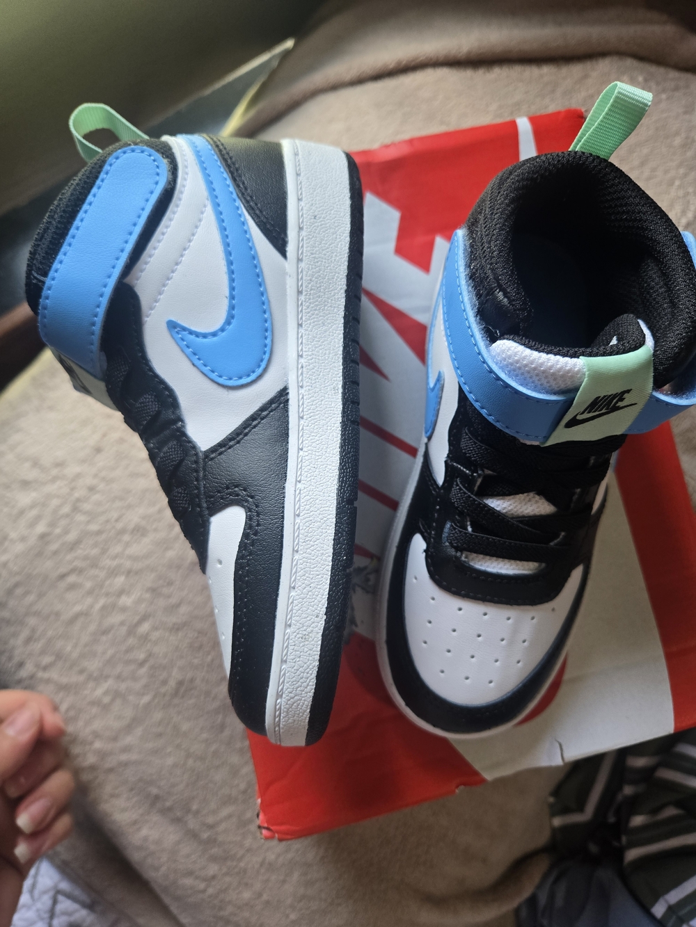 Nike Kids' High-Top Sneakers in White, Black & Blue